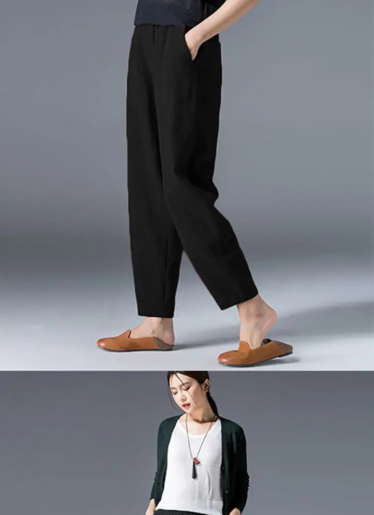 Pantalon à jambes larges en coton pour femme, ample, surdimensionné, couleur unie, sarouel, décontracté, taille élastique, longueur cheville, vêtements pour femmes, été
