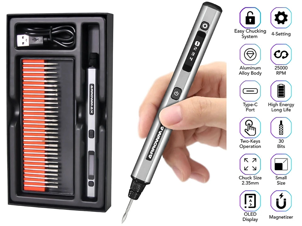 ARROWMAX stylo de gravure électrique sans fil Kit d'outils rotatifs Mini meuleuse avec 30 Bits pour métal bois plastique sculpture sur verre nouveau