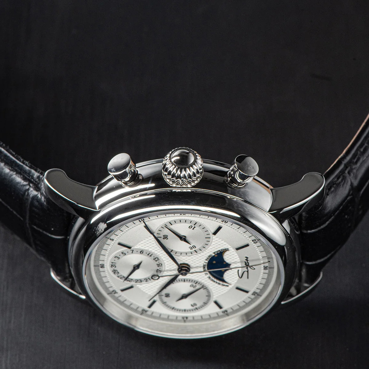 Sugess – montre-bracelet pour hommes, ST1908, mouvement à col de cygne, chronographe mécanique, véritable calendrier de phase de lune, cuir Vintage, nouveau 2026