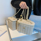 Mini sac à bandoulière seau en paille pour femmes, sacs à main et bourses de marque tissés avec chaîne à la mode, sacs à bandoulière simples, été 2026