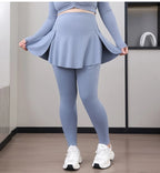 Leggings de Yoga faux deux articles, grande taille, 200lb, avec poches, jupe taille haute en peau de requin, pantalon d'entraînement, collants Slim