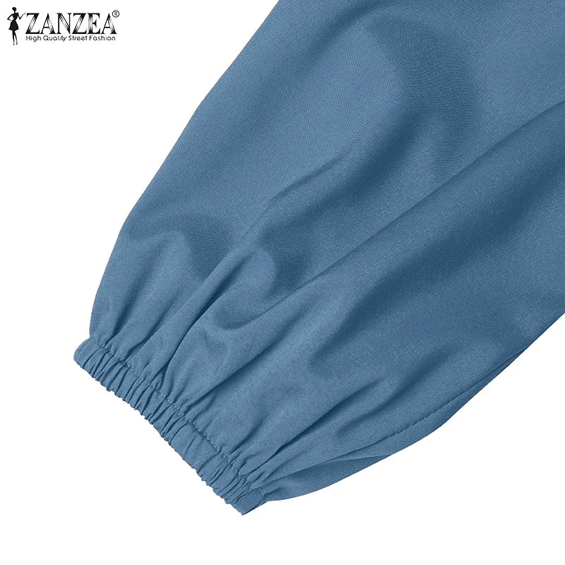 Robe musulmane du Ramadan Abaya ZANZEA, Kaftan décontracté pour femmes, robe longue plissée à manches longues, Hijab, Robe Femme, Vêtements islamiques, Eid Mubarek