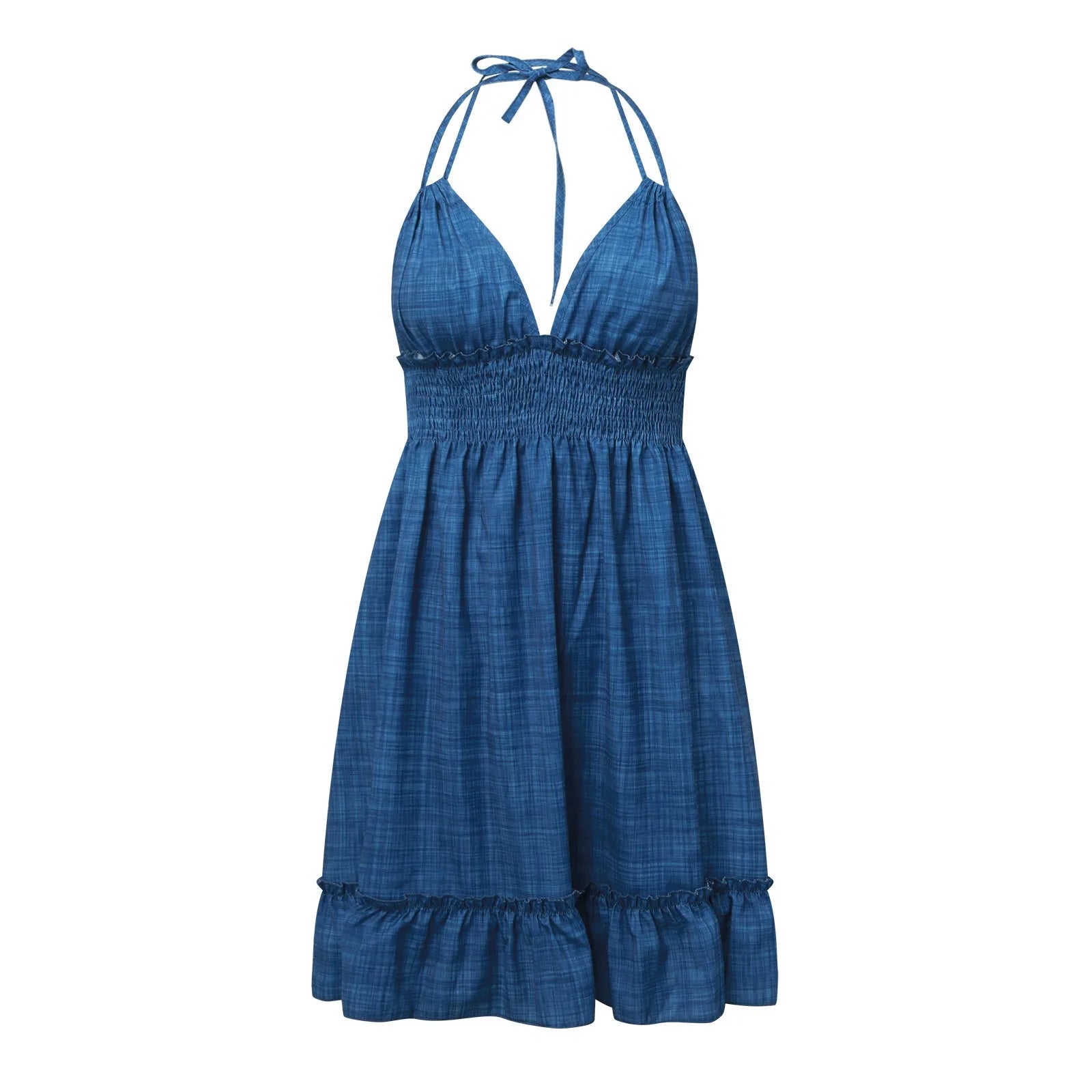 Robe de plage en V profond pour femmes, dos nu, sexy, dos nu, forme trapèze, mini robes à volants, couleur unie, vacances, été, 2026