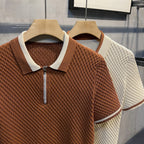 Polo en maille jacquard décontracté pour homme 2026, col en V, couleur unie, manches courtes, respirant, vêtement de luxe B24