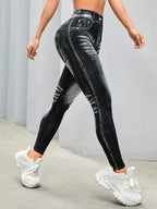 Femmes dos en V Jean Leggings pantalons de Yoga de gymnastique décontracté élastique exercice d'entraînement Fitness course collants de Fitness