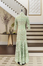 Robe en dentelle bleue mature légère, robe irrégulière, coupe haute et basse, longue, à la mode