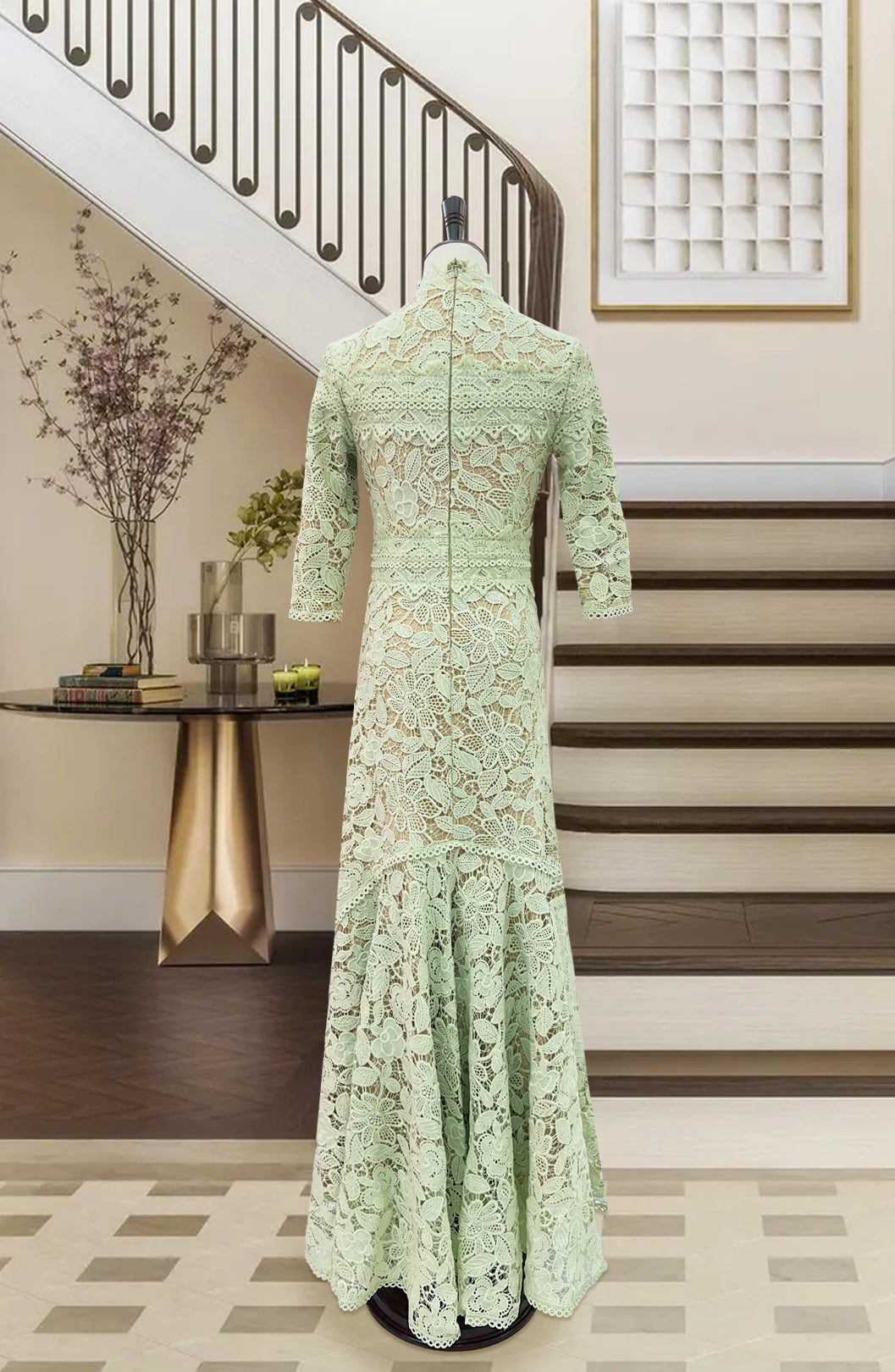 Robe en dentelle bleue mature légère, robe irrégulière, coupe haute et basse, longue, à la mode