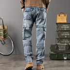 Jeans multi-poches coupe droite pour hommes, vêtements de travail à jambes larges en plein air, grande taille, 42, 44, nouveaux styles, automne et hiver