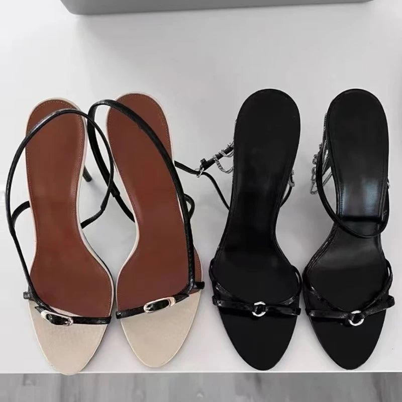 VEYKE-Sandales à Talons Hauts Noirs et Blancs pour Femme, Chaussures de Bal de Mariage à la Mode