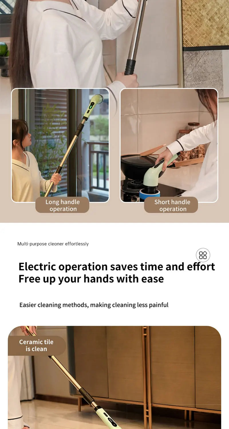 Épurateur électrique 9 en 1, brosse de nettoyage sans fil, douche, poignée d'extension réglable, étanche pour baignoire, carrelage et sol