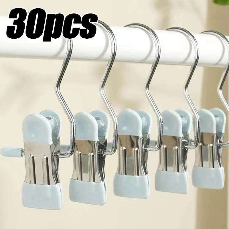 Pinces à linge en acier inoxydable, 5 à 30 pièces, pinces à linge, crochet Portable, pince à vêtements suspendue, organisateur de vêtements de garde-robe