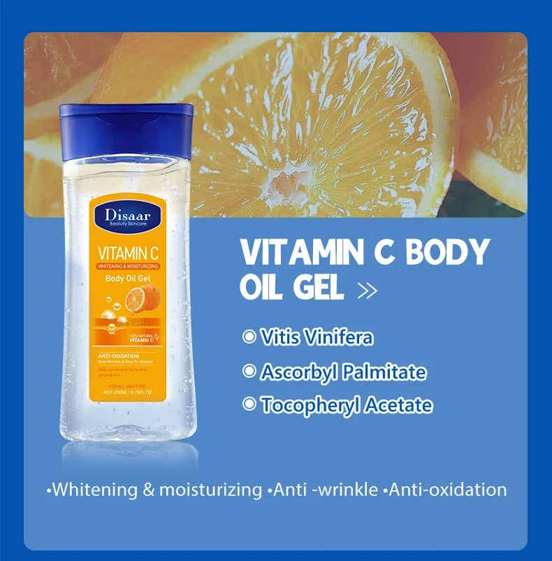 Disaar-Huile essentielle à la vitamine C pour peau lisse, 200ml, extrait d'e Vera, anti-rides, hydratant, soins de la peau aux haricots de cacao