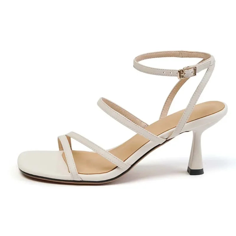 Sandales à Lanières de Rinçage pour Femme, Estivale, Sexy, ix, Parka Ouverte, Talons Hauts, Mode, Beige, Abricot, Un Mot, 2026