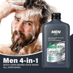 Nettoyant 4-en-1 pour le corps, les cheveux, la barbe et le visage pour hommes - Hydrate la peau, la barbe et les cheveux toute la journée, renforce les cheveux et la barbe, cadeau pour lui.