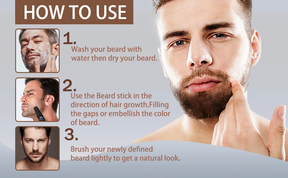 Bâton de remplissage de crayon à barbe et brosse pour hommes, stylo à barbe, bâton de retouche de racine de cheveux, couverture longue durée, maquillage pour moustache et cheveux