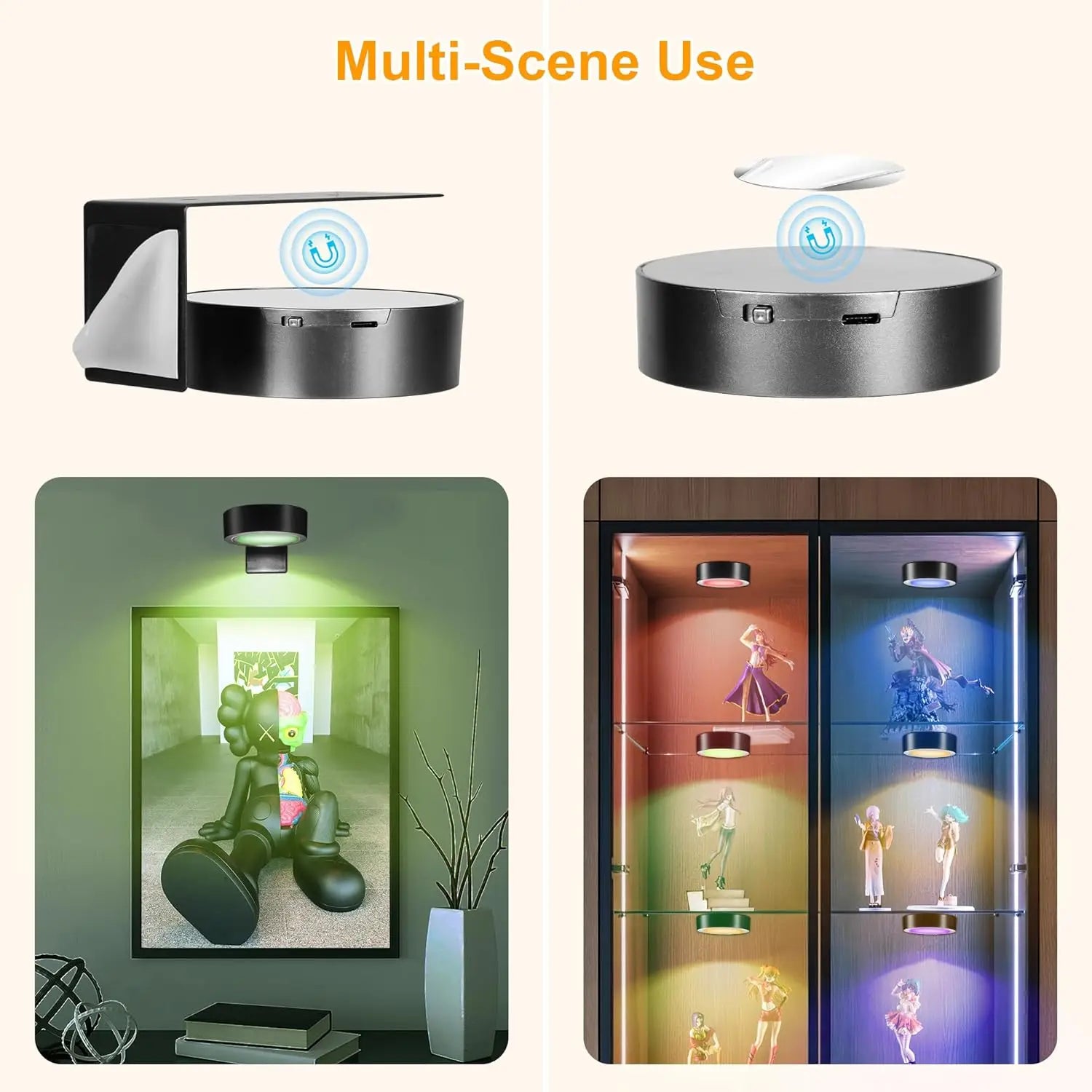 Applique murale LED magnétique, lumières magnétiques à intensité variable, 360 °   Lampe de nuit de projecteur d'armoire de télécommande tactile de rotation