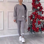 2 pièces femmes Sport costume sweat à capuche hiver ample haut irrégulier + Leggings pantalon décontracté survêtement tenue Sport deux pièces ensemble