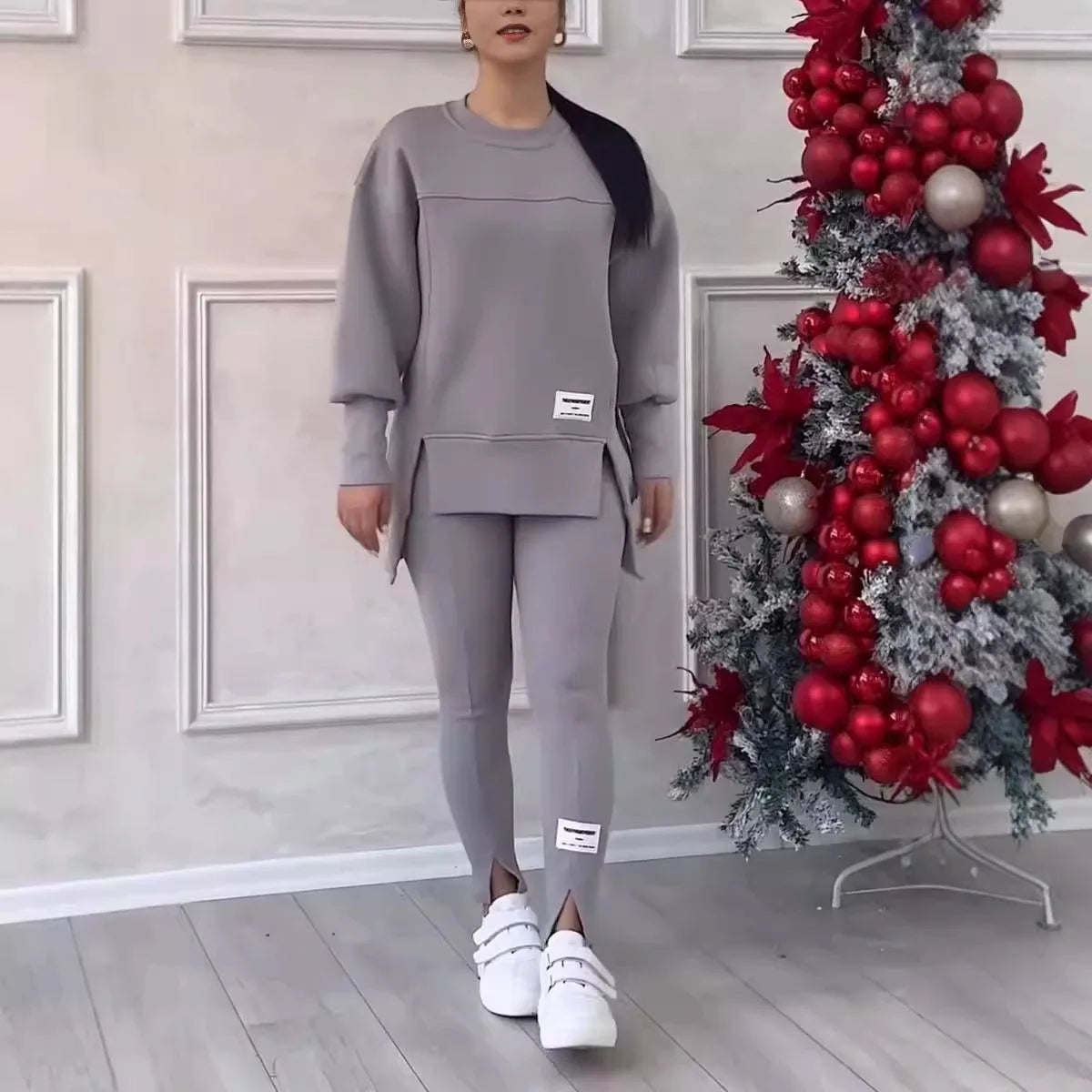 2 pièces femmes Sport costume sweat à capuche hiver ample haut irrégulier + Leggings pantalon décontracté survêtement tenue Sport deux pièces ensemble