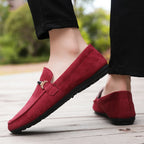 Mocassins en daim bleu pour hommes, chaussures de conduite plates respirantes, mocassins souples à enfiler, chaussures décontractées en cuir faites à la main, printemps et été