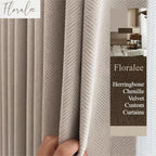 Rideaux en chenille beige épais à chevrons sur mesure pour salon, salle à manger, chambre à coucher – Décoration occultante de luxe et tendance