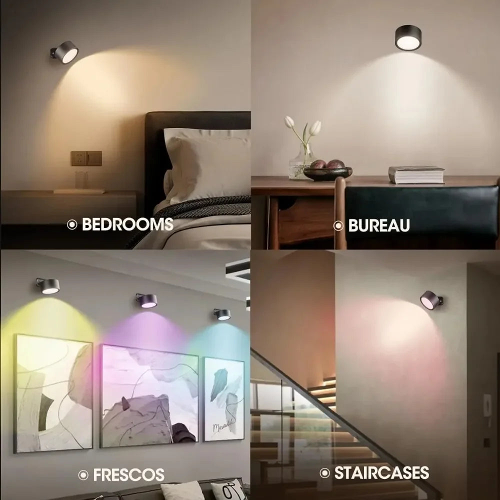 Lampes murales LED avec télécommande, appliques murales magnétiques sans fil, 3 couleurs, variable, rechargeable par USB, pour chambre à coucher, lampe de chevet