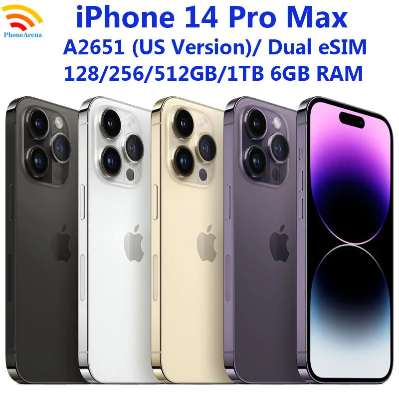 Original iPhone 14 Pro Max double eSIM 128/256/512GB 1 to ROM 6GB RAM 6.7 "véritable Retina OLED Face ID NFC A15 14ProMax 5G téléphone