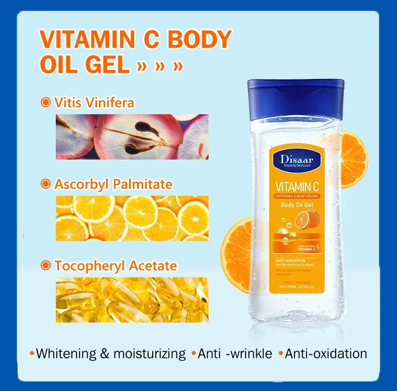 Disaar-Huile essentielle à la vitamine C pour peau lisse, 200ml, extrait d'e Vera, anti-rides, hydratant, soins de la peau aux haricots de cacao