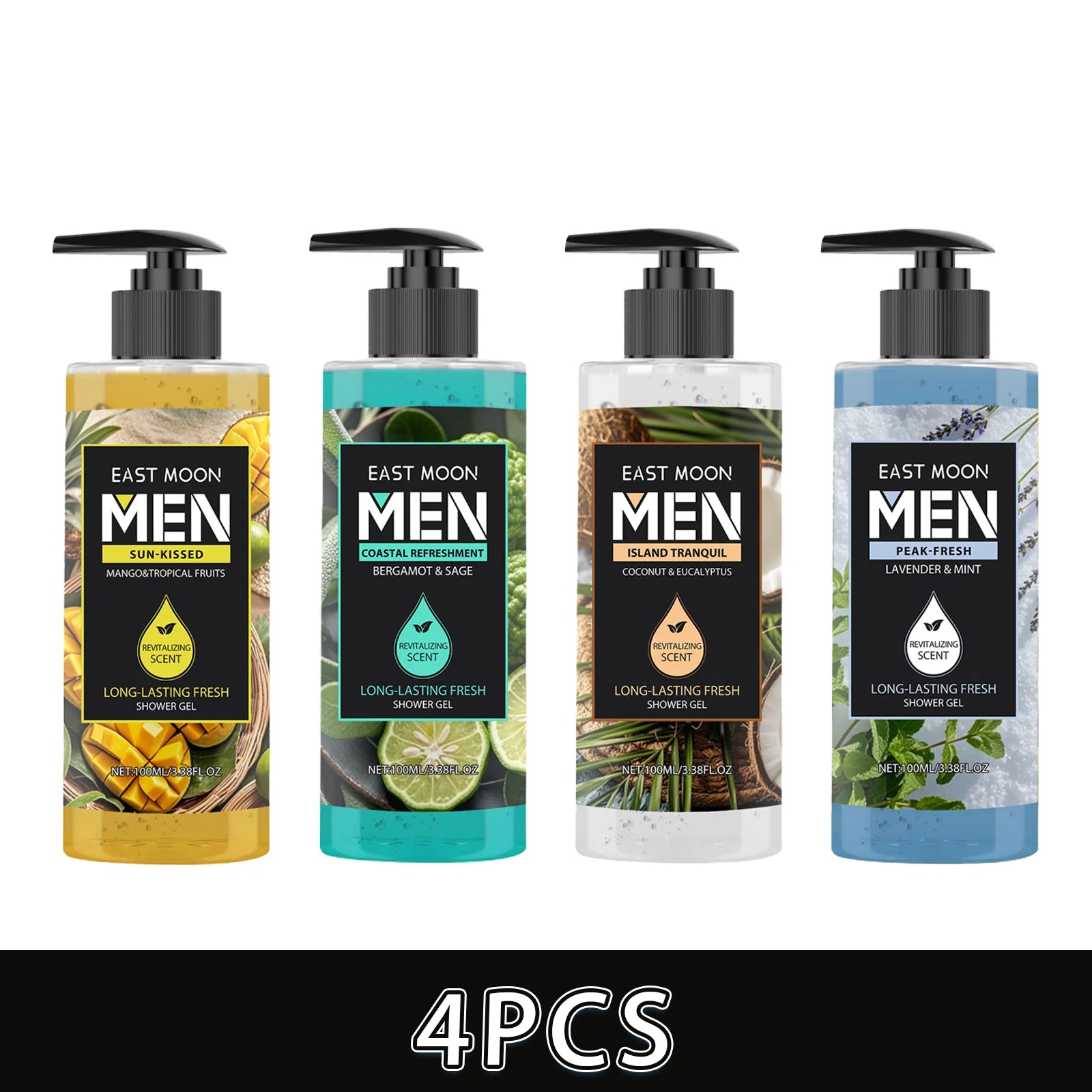 Gel douche nettoyant en profondeur pour hommes, Eucalyptus, noix de coco, parfum rafraîchissant, parfum longue durée, contrôle de l'huile, 100ml