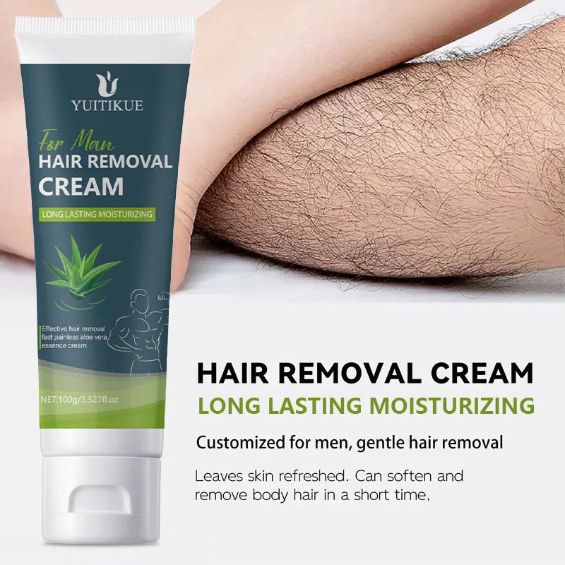Crème dépilatoire pour hommes 100g – Douce pour peaux sensibles, utilisation complète du corps, hydratant longue durée et lisse et soyeuse