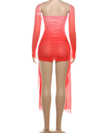 Kliou – Mini robe en maille Simple pour femmes, mode, couleur unie, sans bretelles, rubans, pompon, façonnant le corps, gants à manches longues