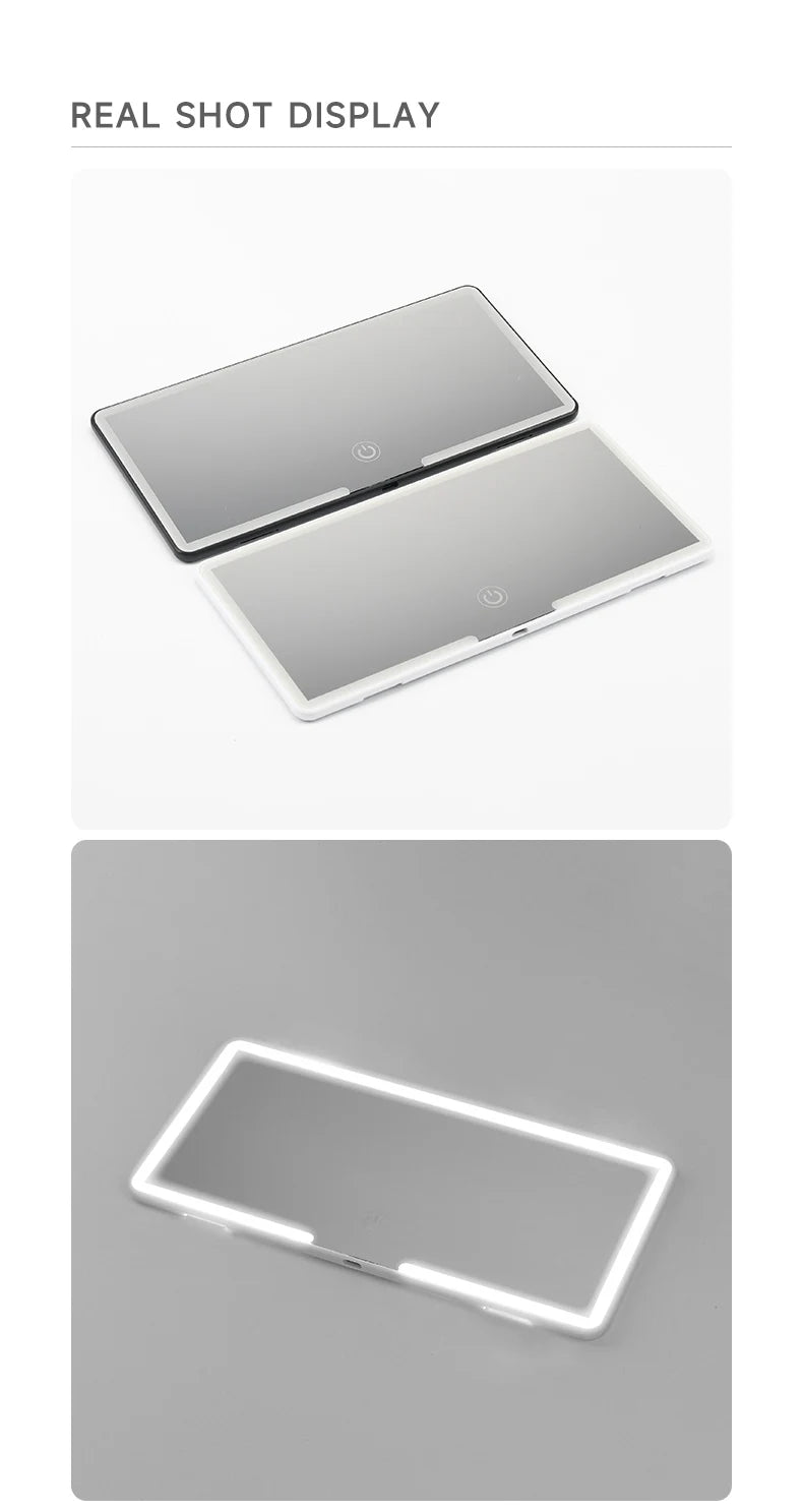 Rétroviseurs intérieurs de voiture, plaque pare-soleil, miroir de maquillage LED HD pour filles et femmes, lumière de remplissage aste, miroir de courtoisie fin universel