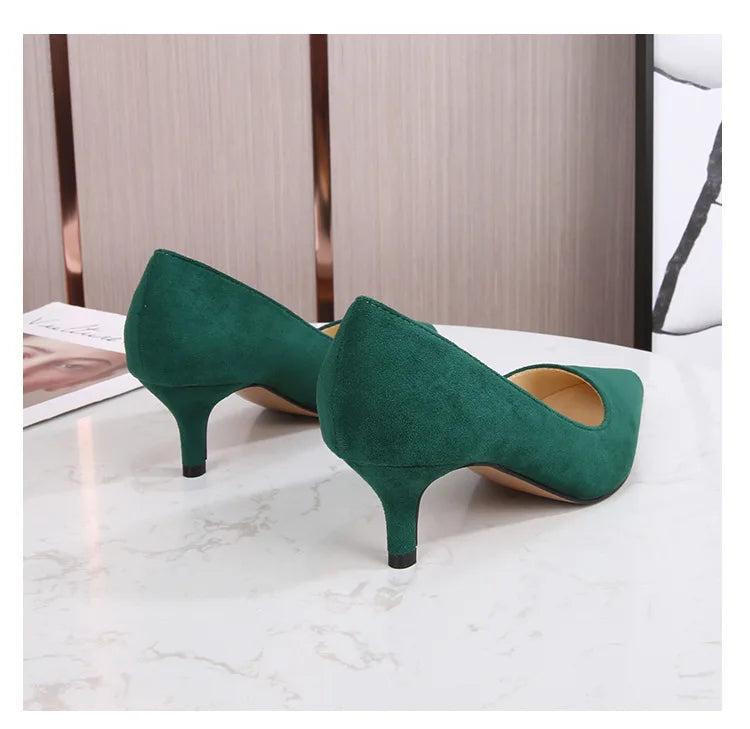 Femmes daim chaussures simples 5CM mode bout pointu sans lacet talons hauts printemps automne bouche peu profonde pompes à talons aiguilles grande taille 45 46