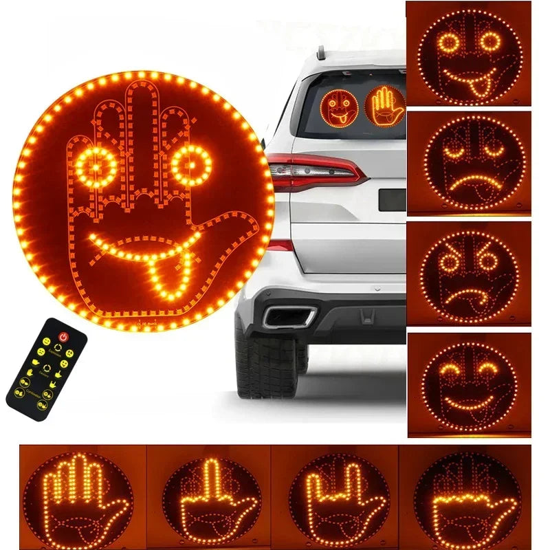 Lumière LED d'expression faciale amusante pour voiture, avec télécommande, fenêtre arrière, lampe de rappel d'avertissement multifonction, accessoires extérieurs