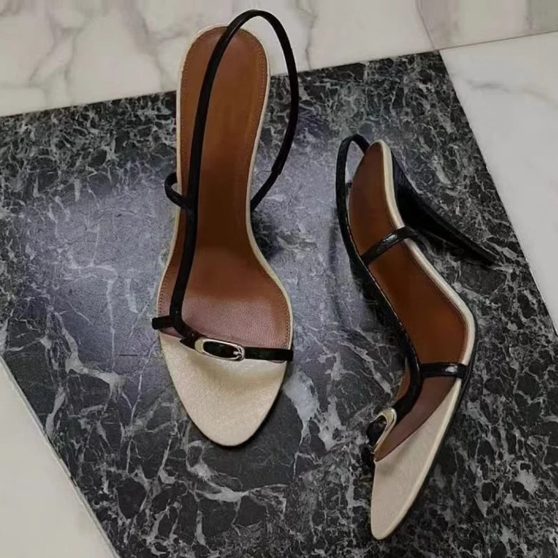 VEYKE-Sandales à Talons Hauts Noirs et Blancs pour Femme, Chaussures de Bal de Mariage à la Mode