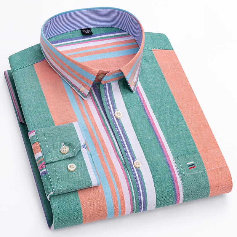 Chemise Oxford à manches longues pour hommes, grande taille 7xl, 100% coton, coupe cintrée, formelle, unie, à carreaux, vêtements de bureau élégants, nouvelle collection