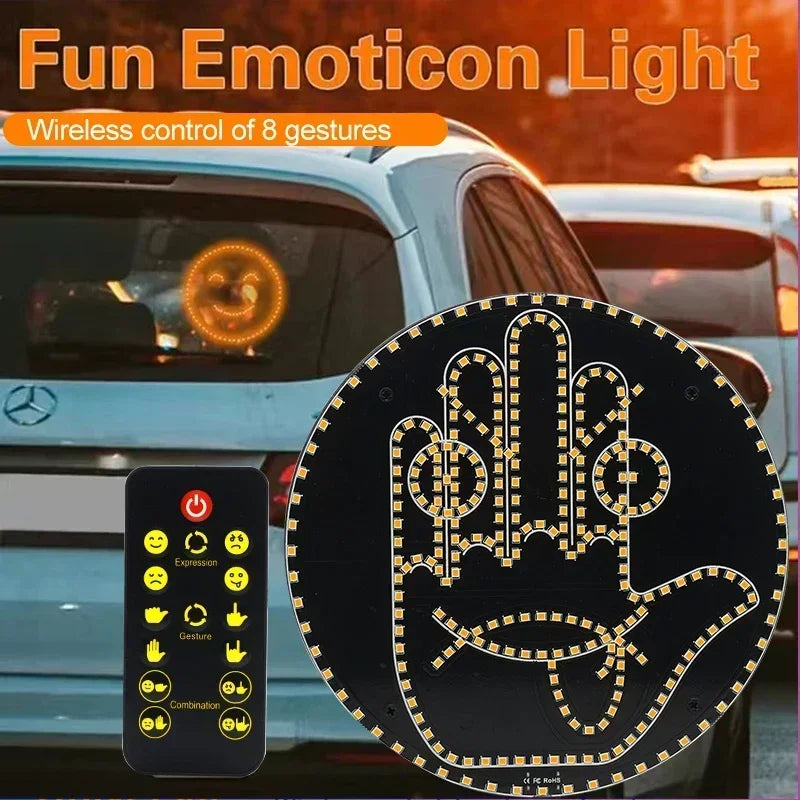 Lumière LED d'expression faciale amusante pour voiture, avec télécommande, fenêtre arrière, lampe de rappel d'avertissement multifonction, accessoires extérieurs