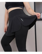 Leggings de Yoga faux deux articles, grande taille, 200lb, avec poches, jupe taille haute en peau de requin, pantalon d'entraînement, collants Slim