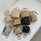 Mini sac à bandoulière seau en paille pour femmes, sacs à main et bourses de marque tissés avec chaîne à la mode, sacs à bandoulière simples, été 2026