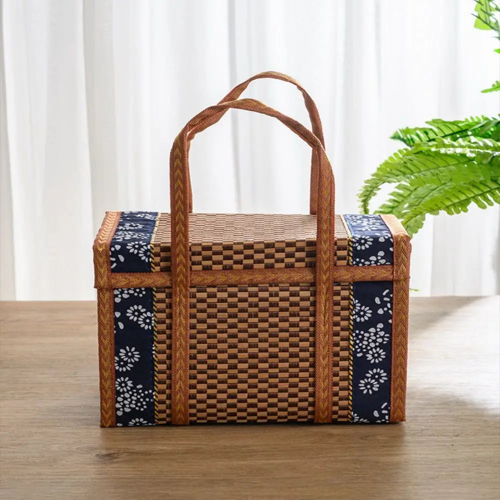 Boîte de rangement portable en bambou tissé à la main, panier de pique-nique pliant, produits pastoraux, camping