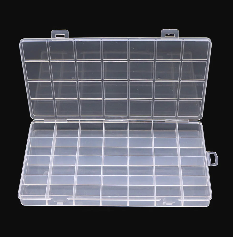 Boîte à bijoux rectangulaire en plastique à 28 grilles, compartiment de rangement, étui à bijoux, boucles d'oreilles, perles, présentoir artisanal, conteneur organisateur, nouveau