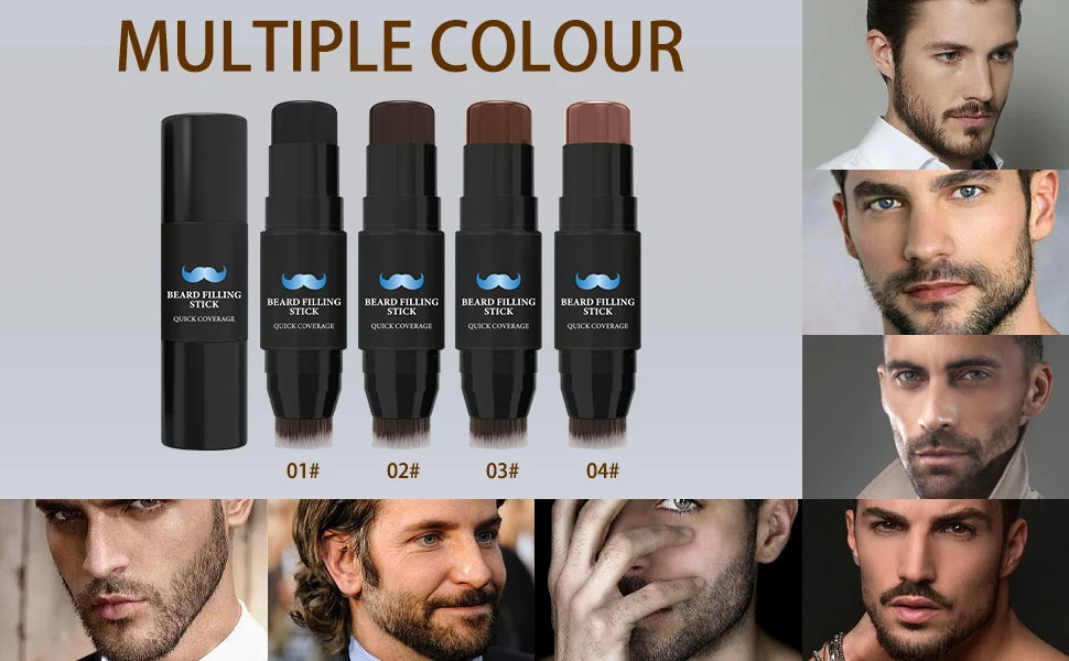 Bâton de remplissage de crayon à barbe et brosse pour hommes, stylo à barbe, bâton de retouche de racine de cheveux, couverture longue durée, maquillage pour moustache et cheveux