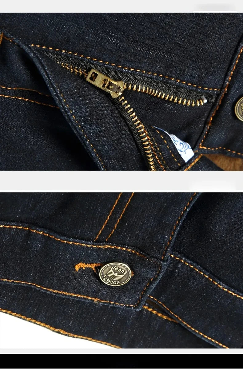 Jeans doublés en polaire réfléchissants pour hommes - Doublure épaisse et chaude, denim durable et bordure réfléchissante, sûrs pour les trajets nocturnes en hiver et décontractés