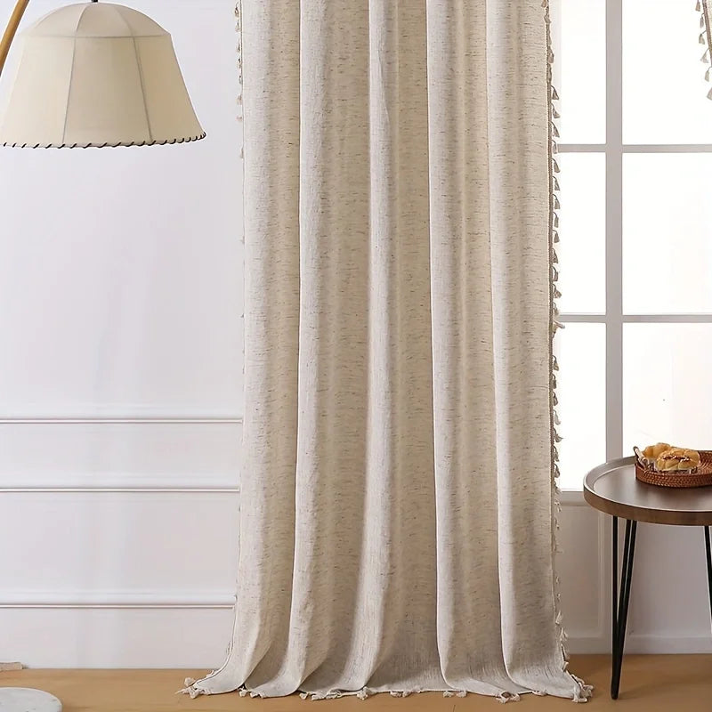 Rideaux en lin naturel de 84 pouces de longueur, pour salon, 1 panneau, semi-transparent, neutre, pays rustique