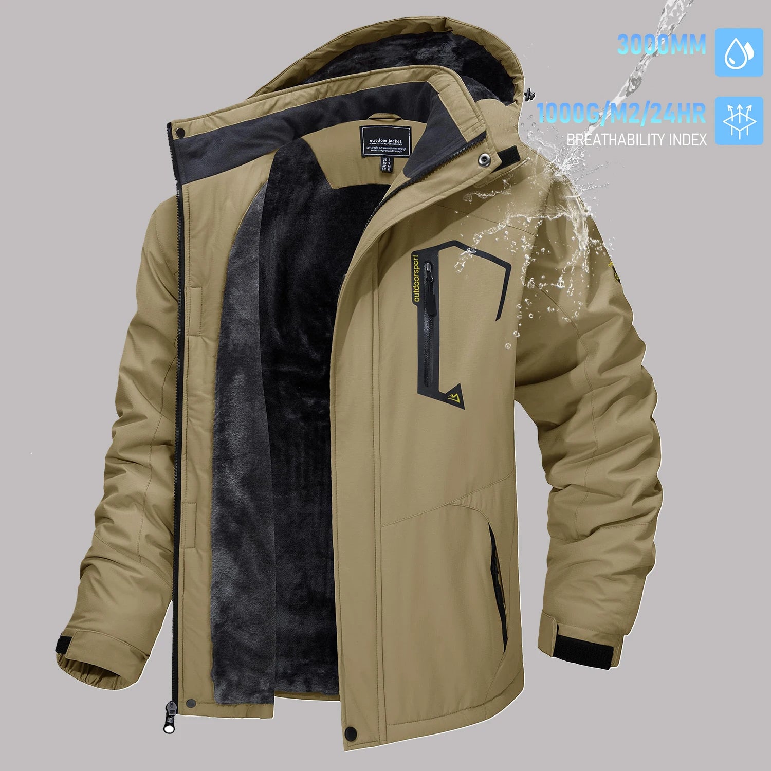 TACVASEN vestes de Ski d'hiver pour hommes manteaux polaires imperméables veste de Snowboard thermique isolée Parka imperméable avec capuche Parka homme