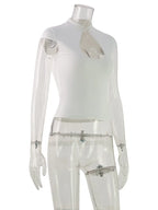 Ahagaga Fashion T-shirt d'été polyvalent pour femme, style club, avec découpe à la poitrine, manches courtes, effet taille cintrée, Y2k, sexy et décontracté