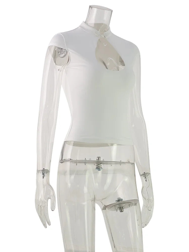 Ahagaga Fashion T-shirt d'été polyvalent pour femme, style club, avec découpe à la poitrine, manches courtes, effet taille cintrée, Y2k, sexy et décontracté