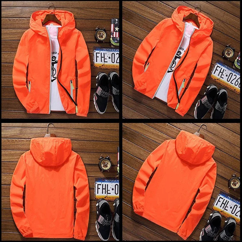 Veste fine réfléchissante de film pour hommes, coupe-vent à capuche, veste de sport de pilote, veste de pilote de vélo de plage