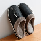 Grande taille hiver décontracté chaussons pour hommes intérieur imperméable en cuir PU maison chaussures fourrure plat chaud mode chambre Houseshoes