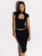 Ahagaga Fashion T-shirt d'été polyvalent pour femme, style club, avec découpe à la poitrine, manches courtes, effet taille cintrée, Y2k, sexy et décontracté