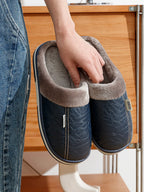 Grande taille hiver décontracté chaussons pour hommes intérieur imperméable en cuir PU maison chaussures fourrure plat chaud mode chambre Houseshoes
